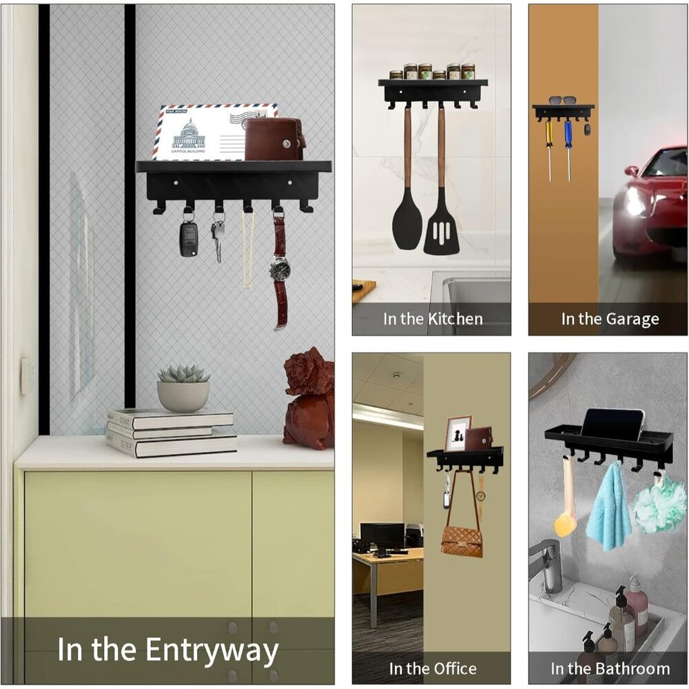 Key Holder for Wall Key Hooks with Tray and 6 Hooks, Wall Mounted Key Holder for - Picture 6 of 6